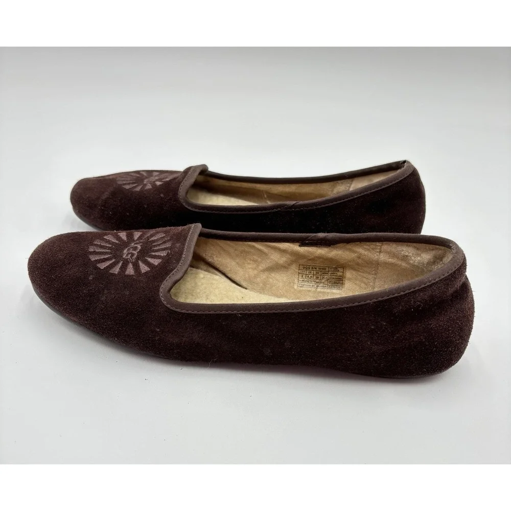 UGG Australia Slippers Womens 8 Brown Suede Shearling Flats Loafers Cozy Slip On
